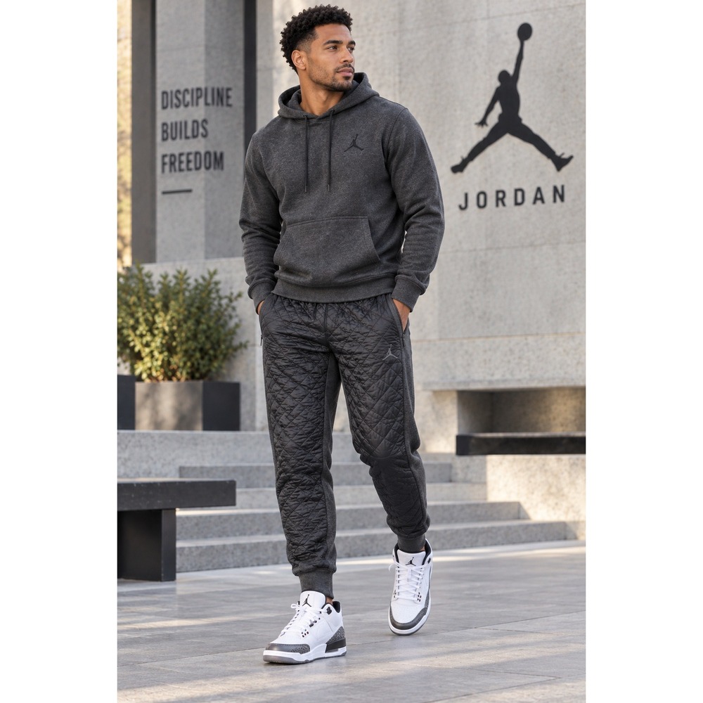 Nike Air Jordan AJ VII Quilted Fleece Joggers Black Gray Mens L 706727-010